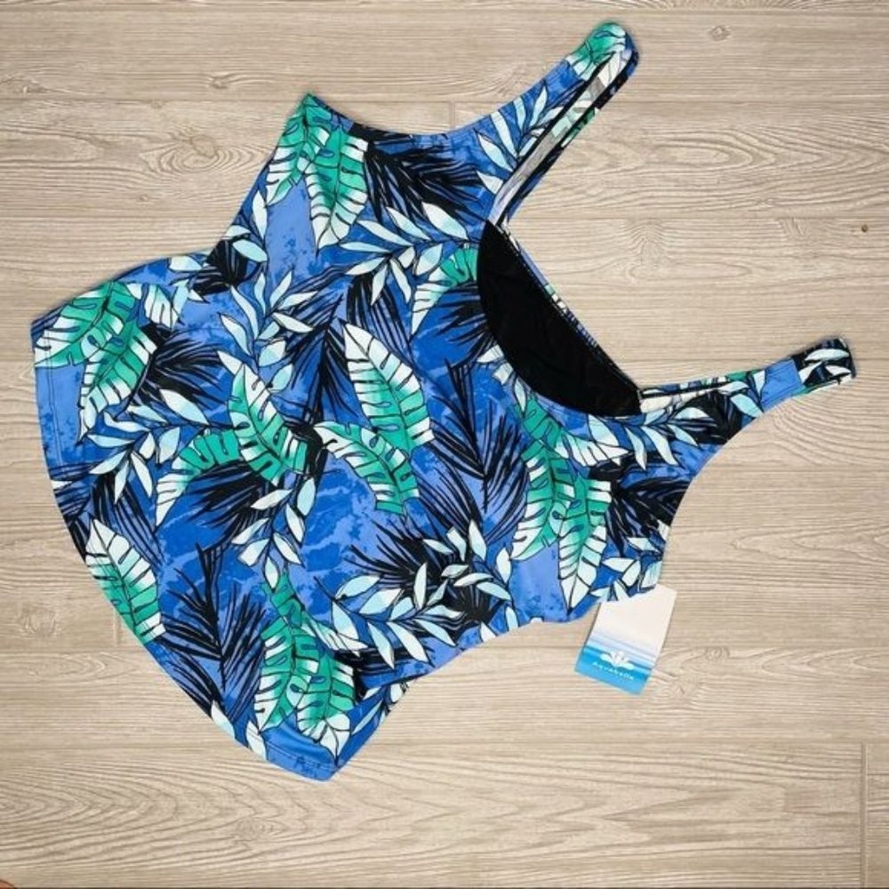 Nwt aquabelle tankini top tropical floral plus size bathing suit swimwear 26 swi